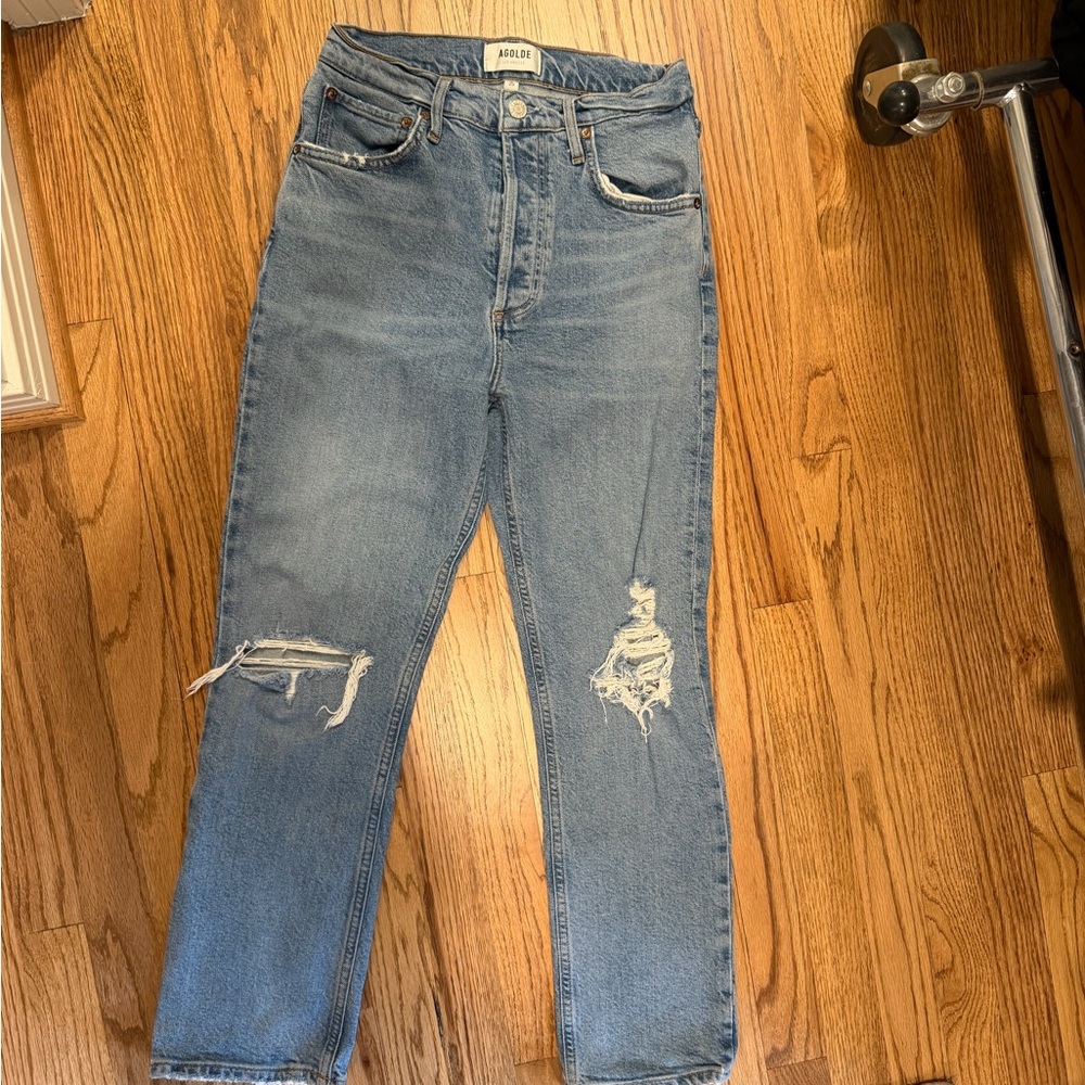 Agolde Riley Light Blue Denim Jeans - Picture 2 of 4